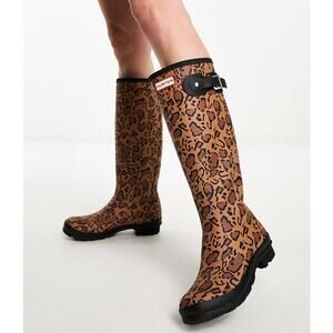 Hunter Original Tall Leopard Print Wellington Rain Boots Women’s Size 6